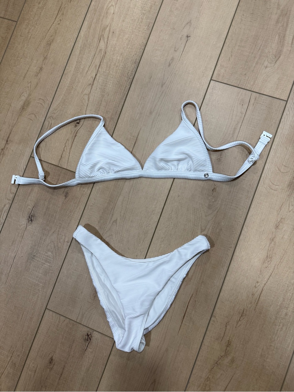 Seafolly White Ribbed Triangle Bikini + Bandeau Top Size 10